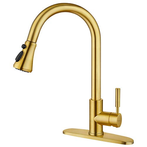 SOKA Gold Kitchen Faucet Pull Out Kitchen Faucets Gold Single Handle Kitchen Sink Faucet with Pull Down Sprayer 3 Hole Kitchen Faucet for RV Utility ...