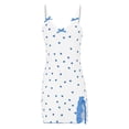 thumbnail image 4 of LIZUOJUN Under $4 Slip Dress Nighty Women Nightgown Soft Adjustable Thin Spaghetti Strap V Neck Heart Print Bow Decor Side Slit Lace Trim Mini Summer Indoor Loungewear 2XL, 4 of 5
