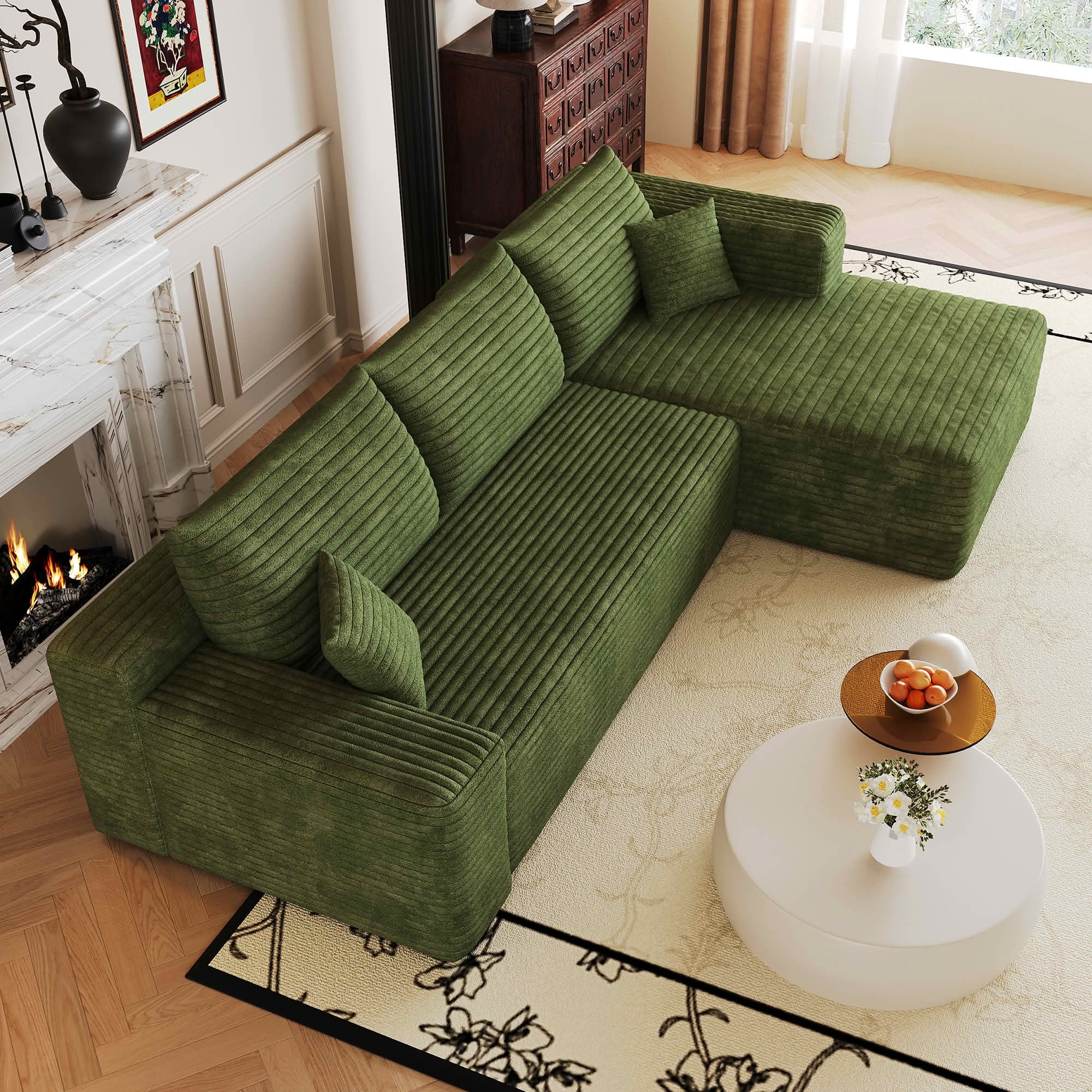 MAYEERTY 103 Inch L‑Shaped Cloud Sectional Sofa, Modern Minimalist Deep‑Seat Corner Couch, Plush Corduroy Upholstered Reversible Sofa, No‑Assembly Required for Living Room Apartment