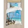thumbnail image 3 of Driftwood Duvet Cover Set Queen Size, Seascape Theme Branches on the Sandy Beach of Cuba and the Sky Image, Decorative 3 Piece Bedding Set with 2 Pillow Shams, Turquoise Sky Blue, by Ambesonne, 3 of 3