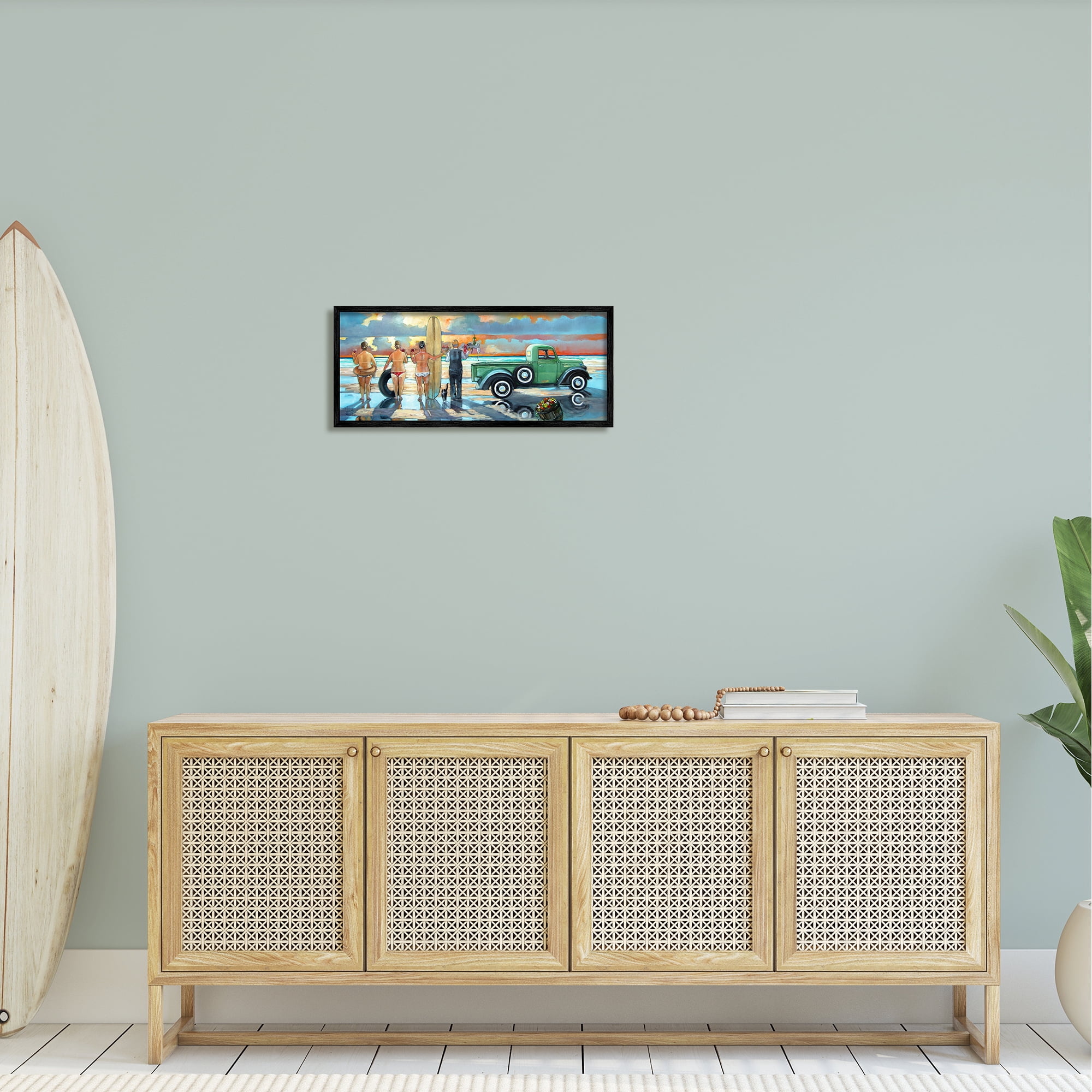 Stupell Butler Serving Beach Girls Scene Landscape Painting Black Framed Art Print Wall Art