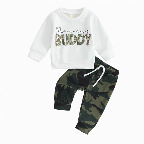 larppty Baby Boy Fall Clothes Set Long Sleeve Crewneck Sweatshirts Pants Cute Infant Newborn Outfits (White,12-18 Months)