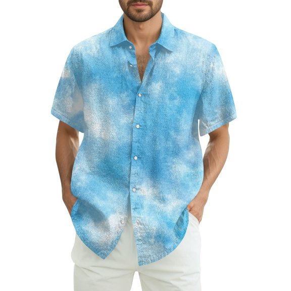 Xyxonk Tie Dye T Shirts for Men Short Sleeve V Neck Shirts Summer Casual Button Down Vacation Beach Clothes Sky Blue L