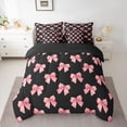thumbnail image 2 of Homewish Cute Cartoon Ribbon Bedding Comforter Set 7pcs for Girl, Black Pink King Bedding Sets, Princess Bow-tie Reversible Bed Sheets, Super Cozy Room Decor, 2 of 7
