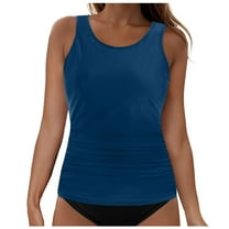 Jdkau Womens High Neck Swim Top Swim Tankini Top for Women Solid Color Scoop Neck Bathing Suit Top Only（L,）