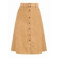 thumbnail image 2 of Falda midi de mujer de pana de cintura alta con botones y cinturón color camel XL, 2 of 6