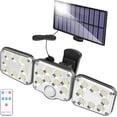 thumbnail image 1 of Lámpara solar para exteriores con sensor de movimiento, duradera y resistente a la intemperie, lámpara de inundación de 3 cabezales, uso flexible y modos ajustables, panel solar dividido para patio,, 1 of 5