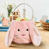 Plush Easter Bunny Tote Bags,Easter Bunny Baskets with Long Plush Ear,Egg Hunting Easter Bags for Kids,Easter Storage Handbag for Easter Decorations Candy Packing Bins