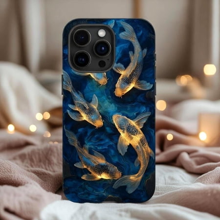 Golden Koi Fish Case - Luxury Japanese Zen Pond Art Compatible with iPhone 17, 16, 15, 14, 13 Tough MagSafe Cover