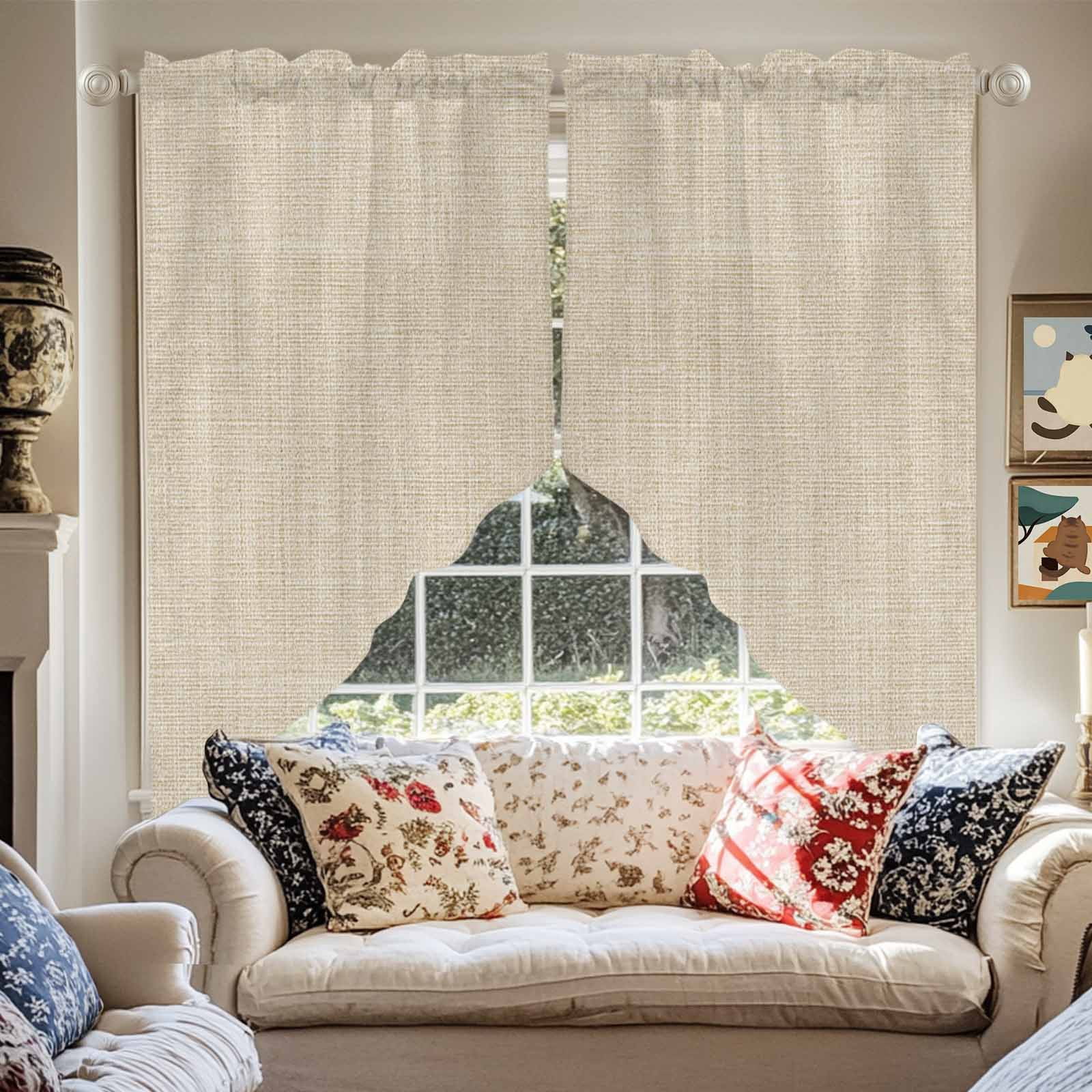 Swag Curtain Valances Beige Linen Texture Swag Valances for Kitchen Windows Farmhouse Solid Color Short Topper Curtains Valance Tier Pair for Kitchen Bedroom Living Room Bathroom 28"x36"