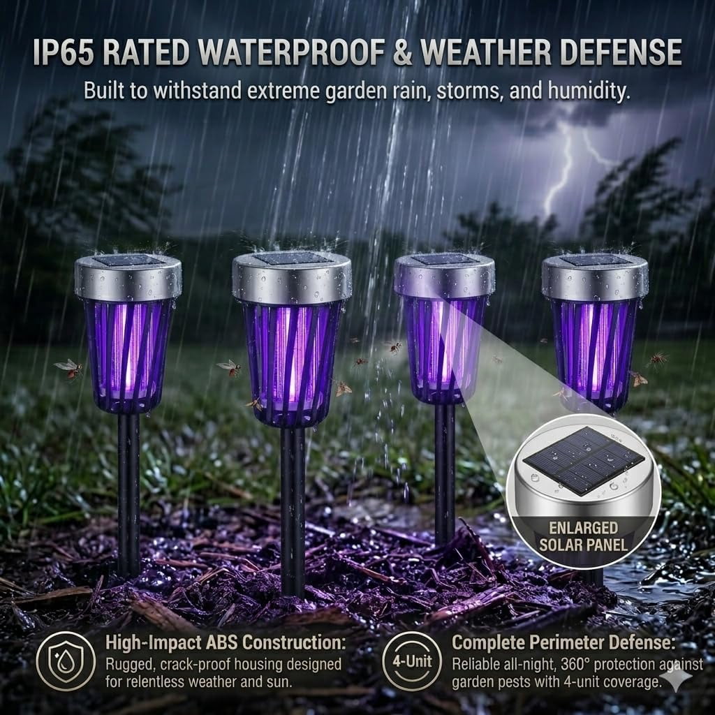 G · PEH Solar Bug Zapper Outdoor Waterproof Solar Powered Mosquito Zapper Outdoor Led Fly Zapper Lighting Lamp Stake Landscape Fixture (4 Pack)