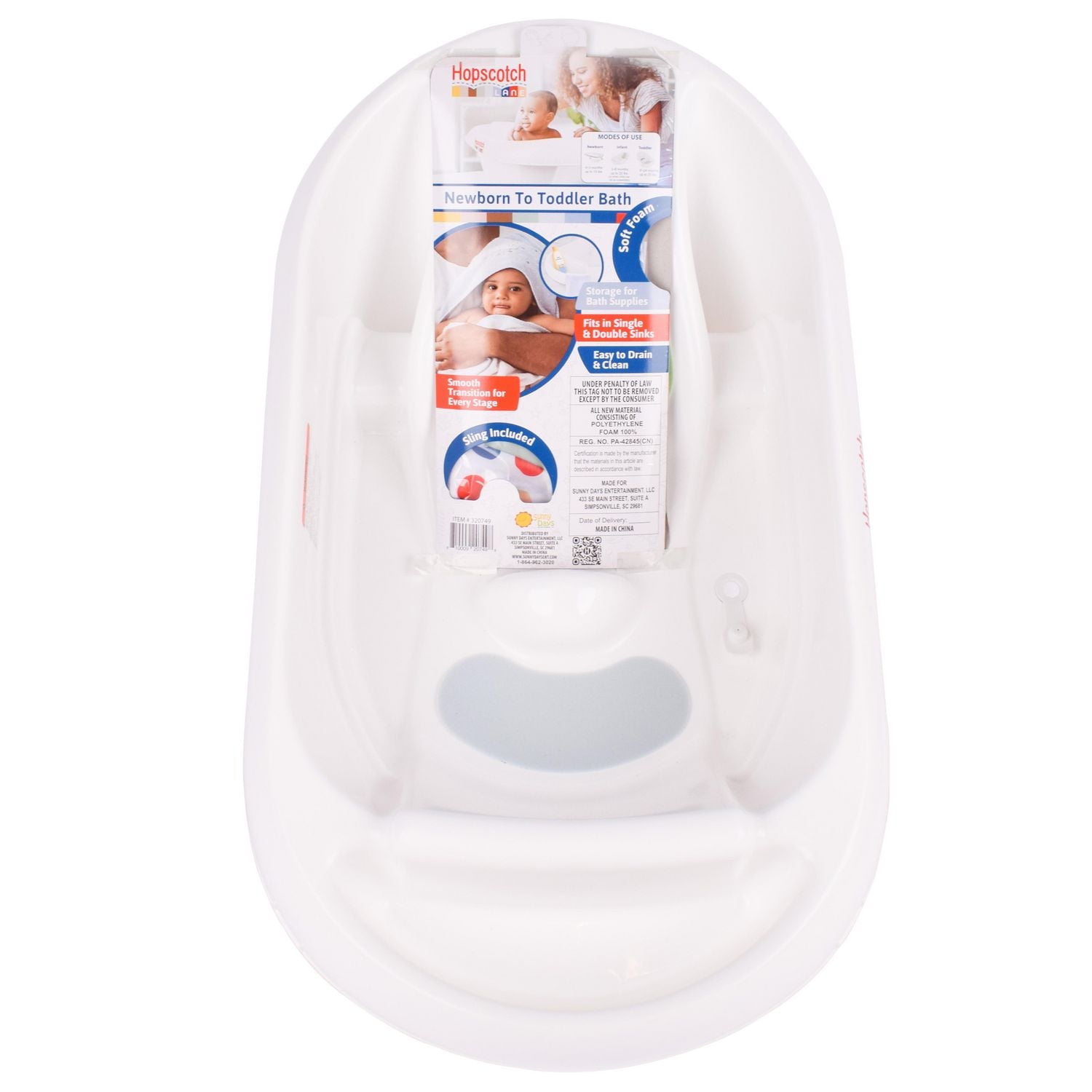 Hopscotch Lane Newborn to Toddler Bathtub with Newborn Sling, Unisex