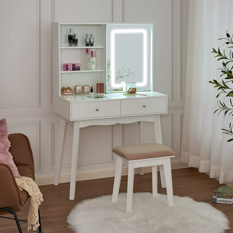 BEWISHOME Vanity Desk with LED Lights, Aesthetic Beauty