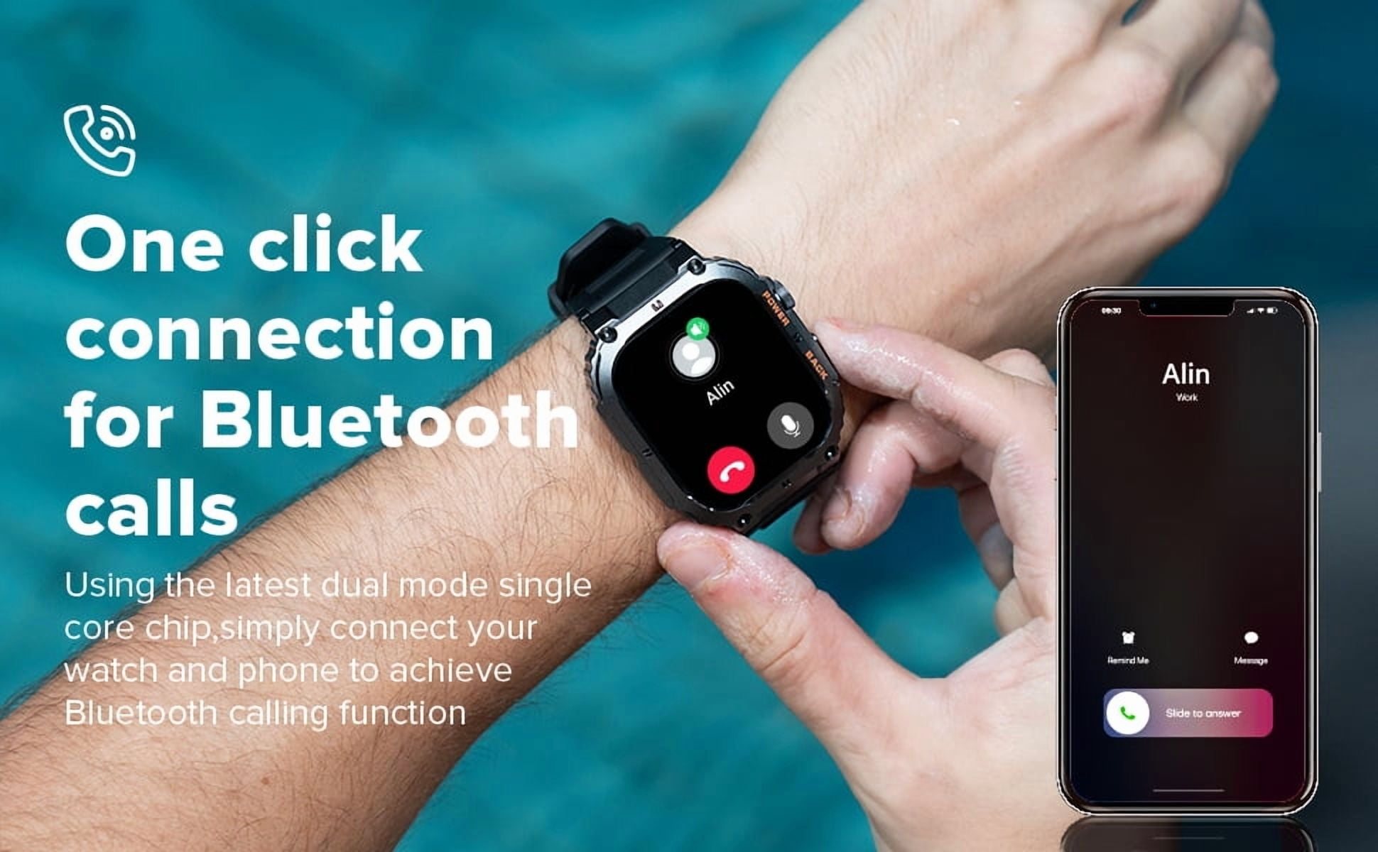 AMAZTEK Smart Watch,2 inch Smart Watch,Waterproof Rugged Smart Watch with Bluetooth Call(Answer/Dial Calls) Ultra Long Battery Life,100+ Sports Modes Activity Tracker Men's gift silicone strap