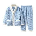 thumbnail image 1 of cfhntfmh Children's Fuzzy Outfits Winter Warm Fleece Long Sleeve Buttons down Jackets Color Block High Waisted Pants Lounge Sets, 1 of 6