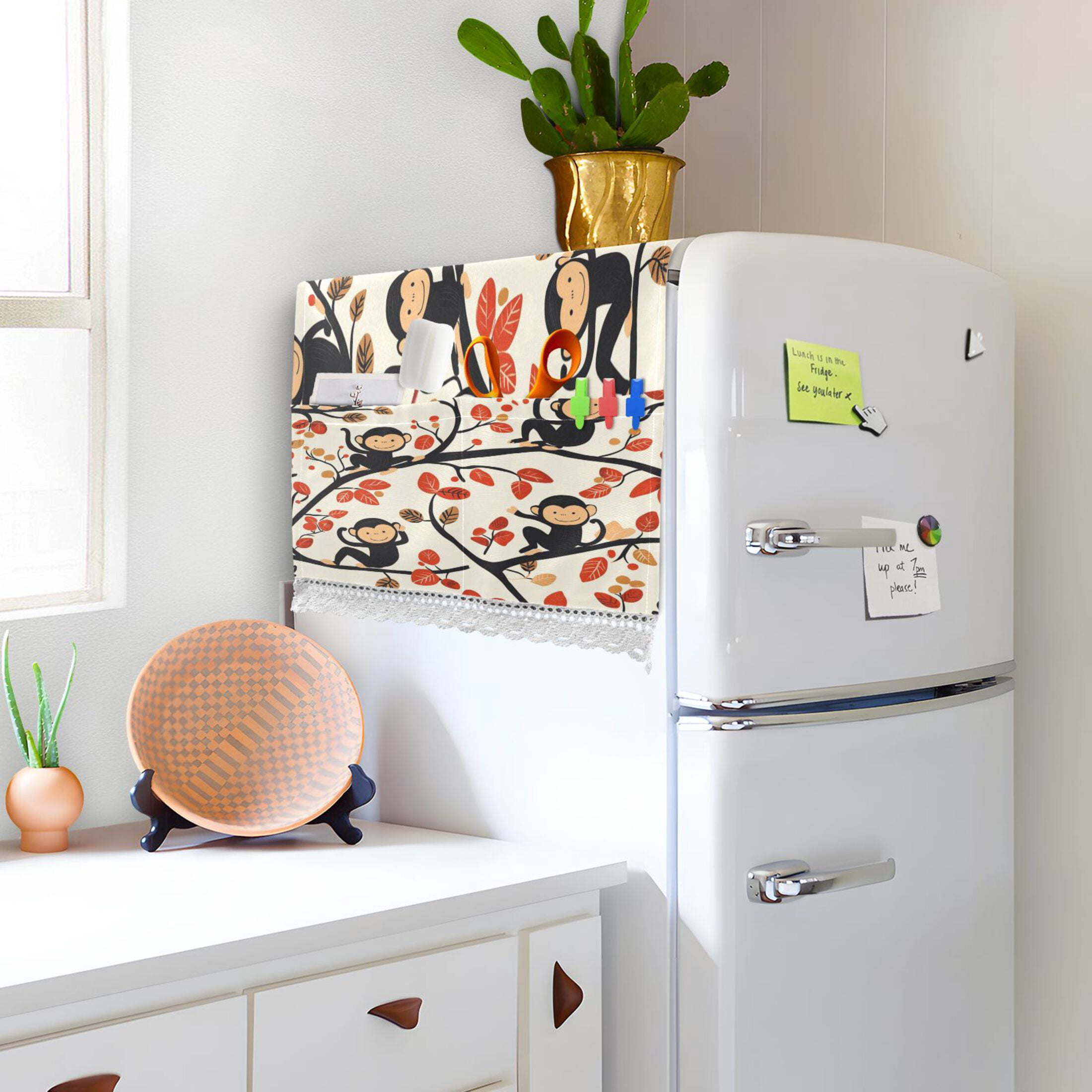 Naughty MonkeyWasher and Dryer Covers Dust-Proof and Oil Resistant Fridge Cover with 4 Storage Pockets Washing Machine Top Cover for Laundry Kitchen Home 51.2 x 22 In