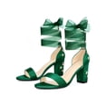 thumbnail image 4 of BLISSFUL STEP Women's Satin Floral Print Block Heel Sandals Dark Green 10, 4 of 8