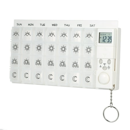 Shadow Box Lcd Alarm (Carevas 7-Day Pill Box Organizer with Timer LED Light Detachable Medicine Reminder Pill Dispenser Planner 28 Compartment Beeping Alarm)