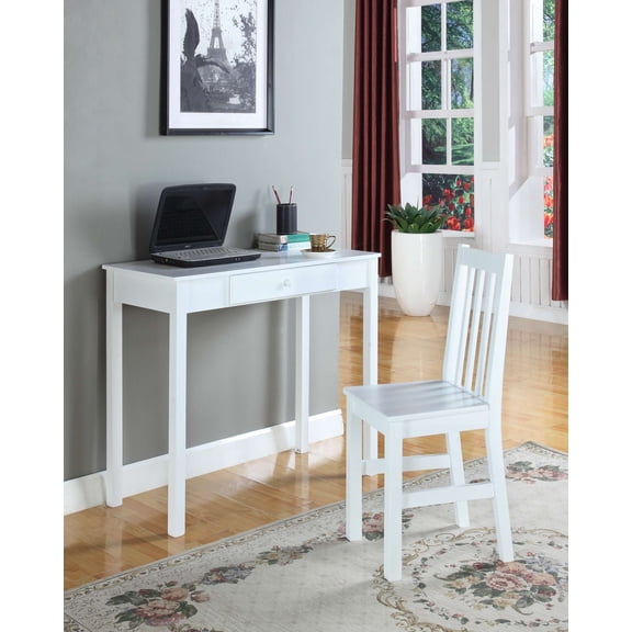 Kings Brand Furniture White Wood Writing Desk – Home Office Workstation with Drawer & Sturdy 4-Leg Design