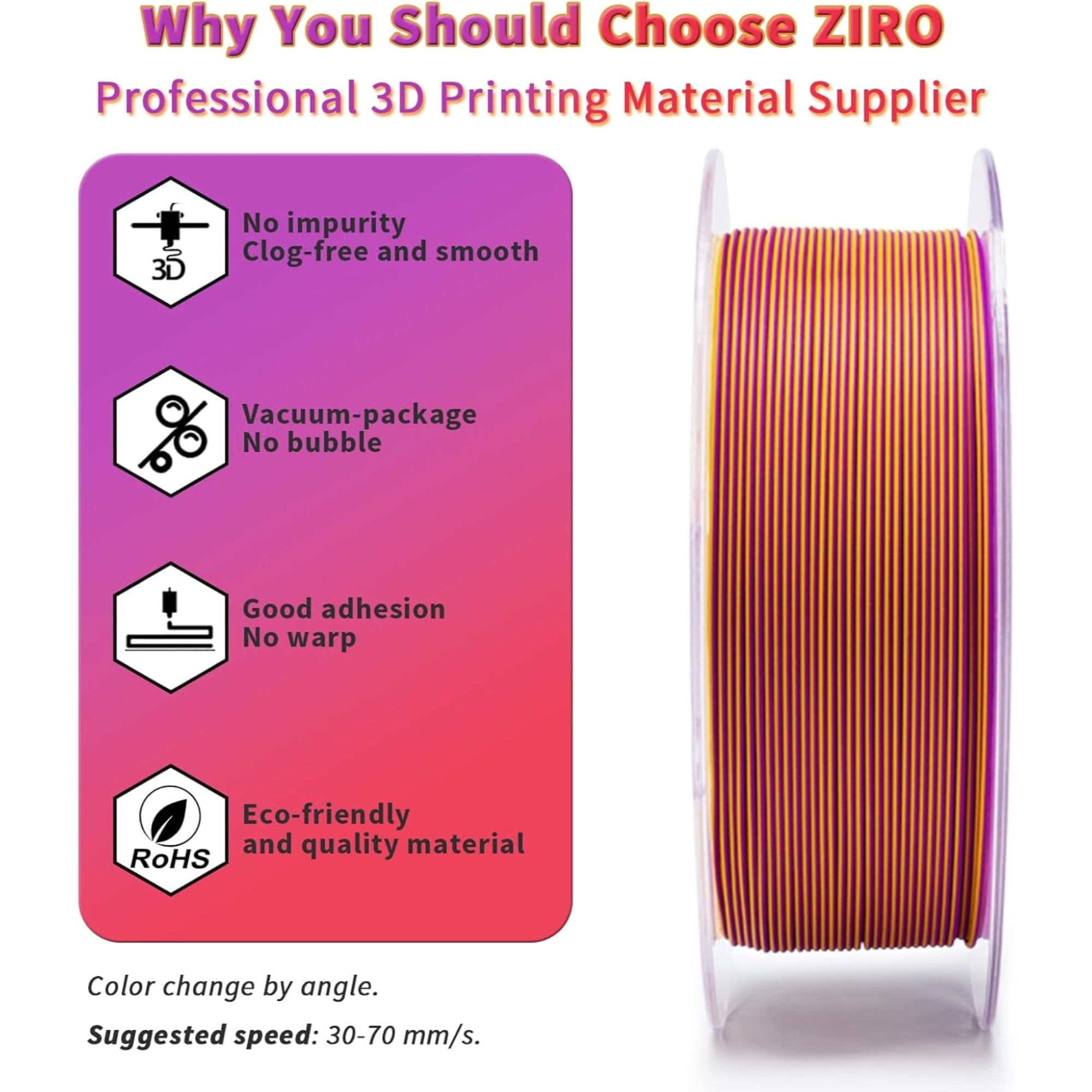 Ziro 3D Tri-Color Matte PLA 1.75mm 1kg, Afterglow