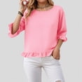 thumbnail image 3 of Towmus Womens 3/4 Sleeve Tops Knit Cotton Ladies Blouses Crew Neck T Shirts for Women Loose Fit Ruffle Sleeve Tunic Tops, 2XL, Red, 3 of 8