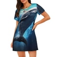 thumbnail image 1 of Easygdp Ice Blue Ocean Cute Dolphin Camisón de manga corta para mujer, informal, estampado, 1 of 6