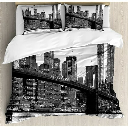 - Ambesonne Modern Brooklyn Bridge Sunset with Manhattan American New York City Famous Town Image Duvet Cover Set