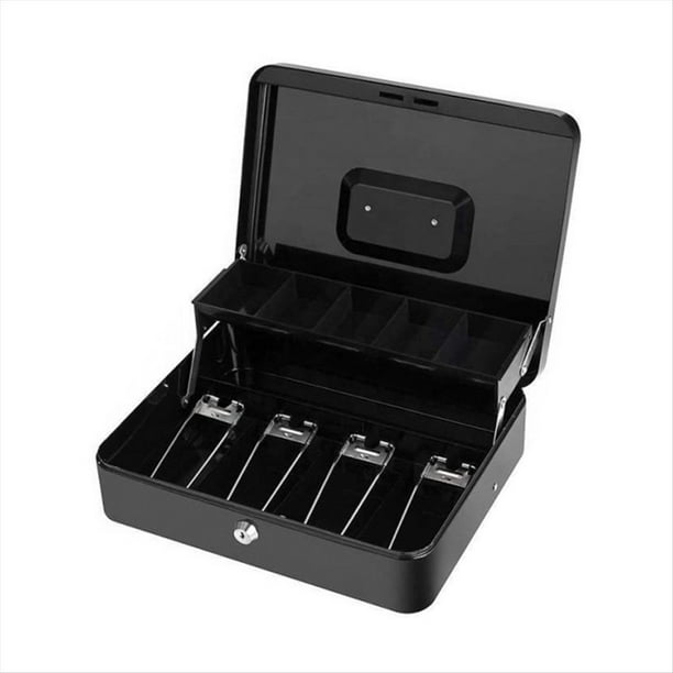 Caja Registradora de Metal con Cerradura de Llave - Caja Organizadora de Dinero Portátil Tiendas de Conveniencia Tienda Minorista Negro