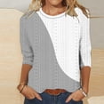 thumbnail image 2 of 3/4 Length Sleeve Womens Tops Trendy Casual Striped Shirts Fashion Crew Neck Eyelet Blouses Loose Fit Tshirts Fall Winter Ladies Going Out Tops, 2 of 4
