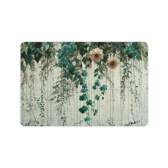 FCXZI Sage green bath mat with pastel colors dreamy forest leaves and wildflowers on the back, luxury bathroom décor mat with non-slip back, 24x16in