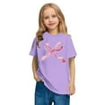 thumbnail image 2 of Girls' Purple Bow Graphic T-Shirt - Comfortable Polyester Spandex, Crew Neck Short Sleeve, Casual Everyday Tee for Kids 4-12 Years School & Playdates,Size 13 T, 2 of 8