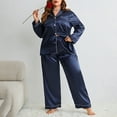 thumbnail image 2 of Wangmeiwg Women's Pajama Sets Women's Ice Silk Sleepwear Set Elegant Long Sleeve Cardigan and Trousers for Comfortable Nightwear Relaxation 4XL Blue, 2 of 4