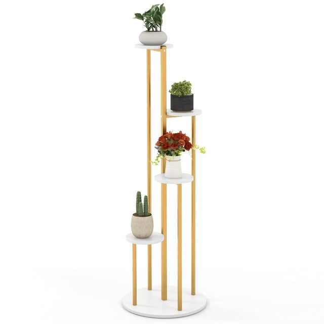 Costway 4-Tier Metal Plant Stand 49.5" Tall Potted Planter Display Shelf Storage Rack White