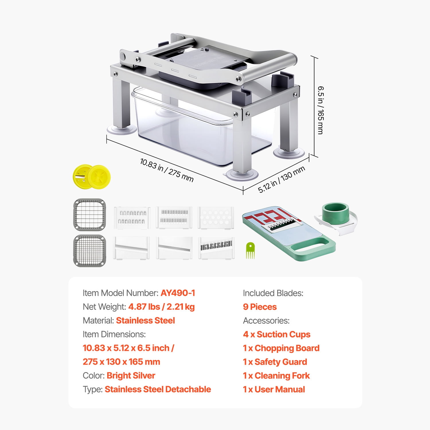 KFFKFF All-in-One Vegetable Chopper and Mandoline Slicer with 9 Stainless Steel Blades, Multi-Functional Food Cutter for Dicing, Grating, and Spiralizing, Includes Container for Easy Prep