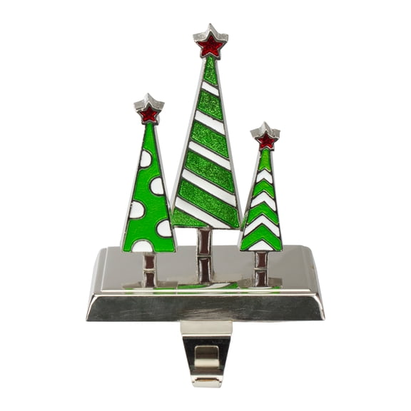 Northlight 7" Silver, Green and White Christmas Tree Trio Stocking Holder