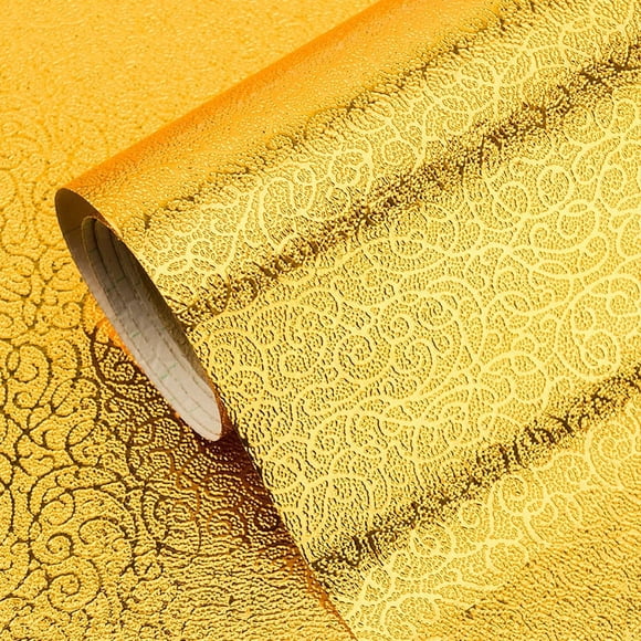 Xiao Hua embossed kitchen wallpaper self-adhesive thickened cabinet moisture-proof and waterproof aluminum foil paper kitchen high temperature and oil resistant wallpaper (gold, 0.4m * 5m)