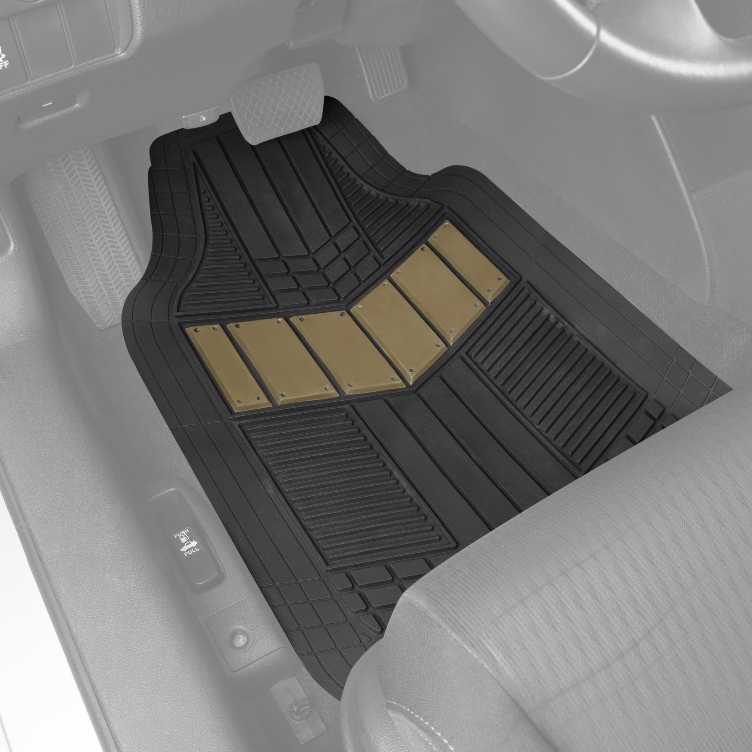 Motor Trend Heavy Duty Beige 2-Tone Mats 4pc Rubber Floor Mats