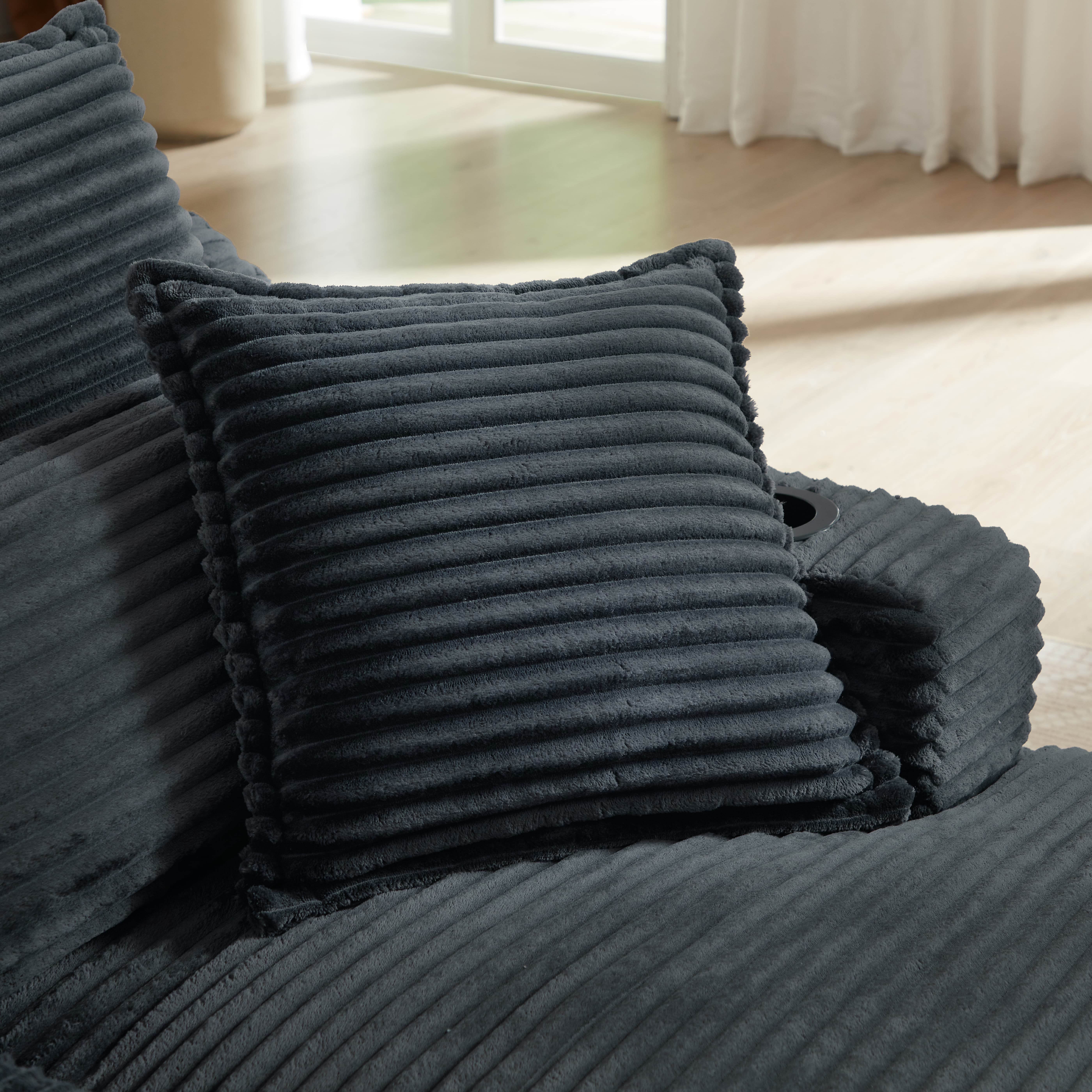 MAYEERTY Dark Gray Corduroy Chaise Sofa, Oversized Comfortable Lounge for Living Room, 47×68×35"