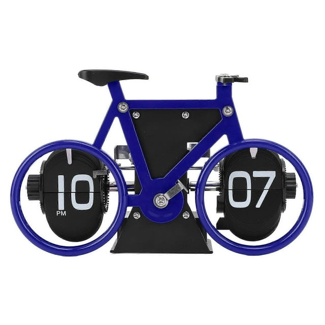 Vintage Bicycle Flip Desk Clock, Mechanical Retro Battery Powered with Timer and Snooze for Office Home, Blue