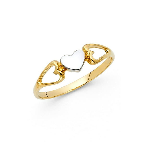 Trust Jewelry 14k Two Tone Italian Solid Gold Triple Hearts Ring 5mm