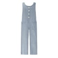 thumbnail image 5 of Karight Linen Jumpsuits for Women Button Down Sleeveless Casual Jumpers Loose Wide Legs Rompers Overalls with Pockets, 5 of 5
