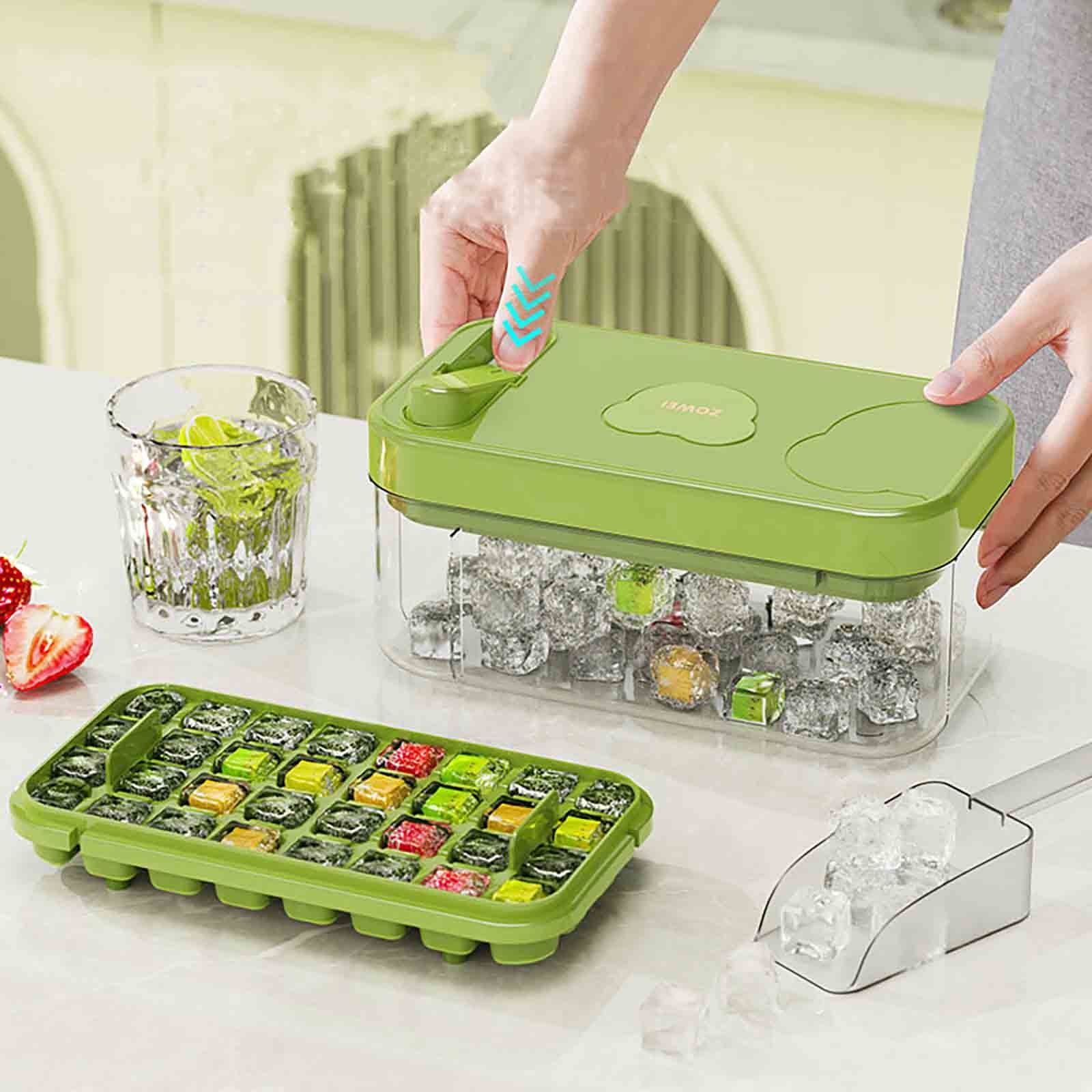 Ice Cube Tray with Lid and Storage Box, Easy Release Food Grade Plastic Ice Mold, Large Capacity Ice Maker for Freezer and Homemade Drinks