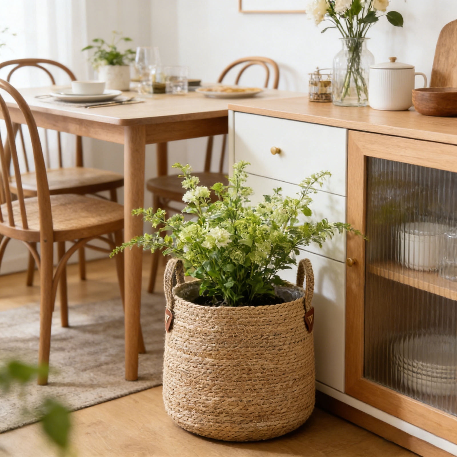Woven Handmade Plant Basket 12x14x4 Inch Natural Rattan Basket Planter with Handles Indoor Outdoor Plant Baskets for Houseplants Decor