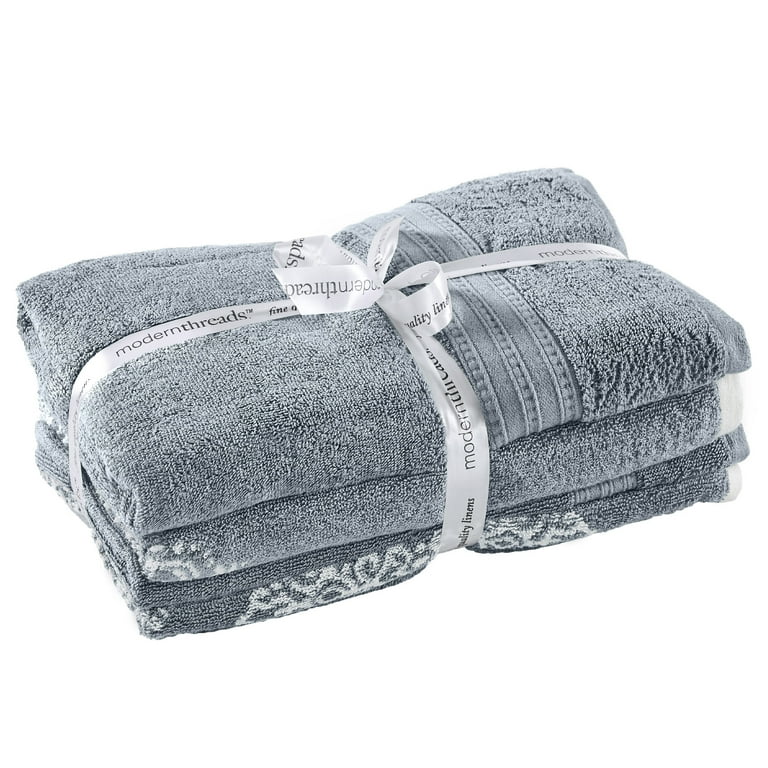 Modern Threads Artesia Damask 6 Piece Bath Towel Set Sterling Blue Walmart