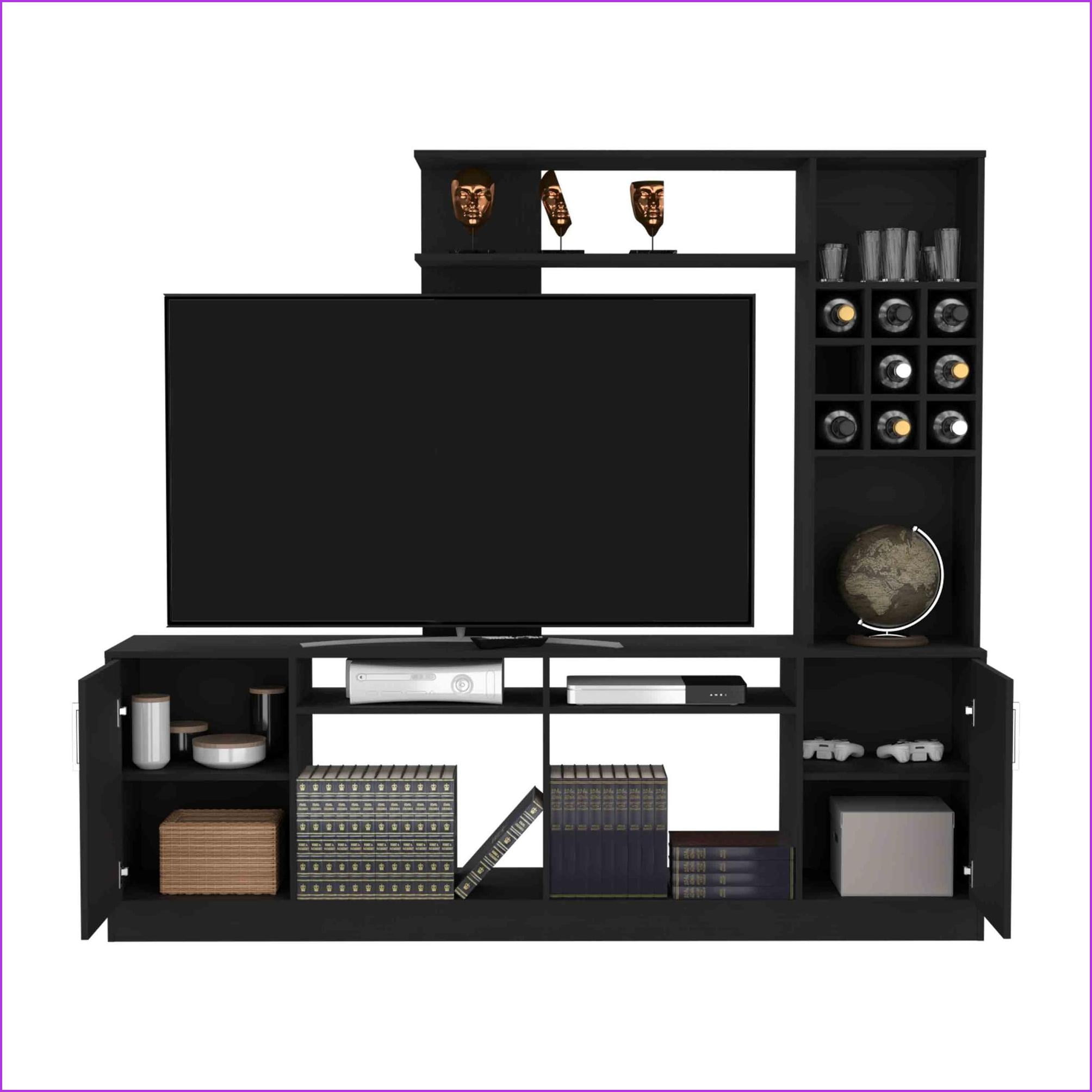 TV Furniture, Modern Black Entertainment Center with 6 External Shelves & Double Door Cabinet, Fits TVs Up to 37" | Particle Board | Primary Living Space