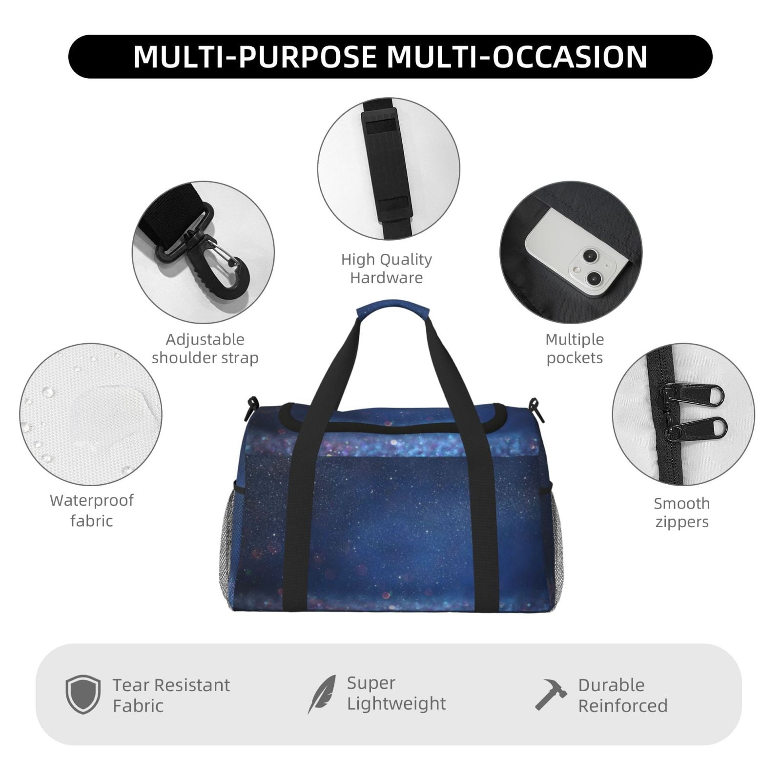 Fuzoiu Retro Blue Glitter Print Travel Duffle Bag,Carry On Tote Bags,Duffel Bag,Sport Gym Bag, Hospital Bag for Labor and Delivery, Overnight Bag,Luggage Bag
