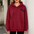 thumbnail image 2 of Tqcoqu Women's Hooded Sweatshirt with Zip Chest Pocket,Drop Shoulder Long Sleeve Casual Pullover Tops,2026 Fall Winter Trendy Clothes,Wine Women's S-XXXL, 2 of 6