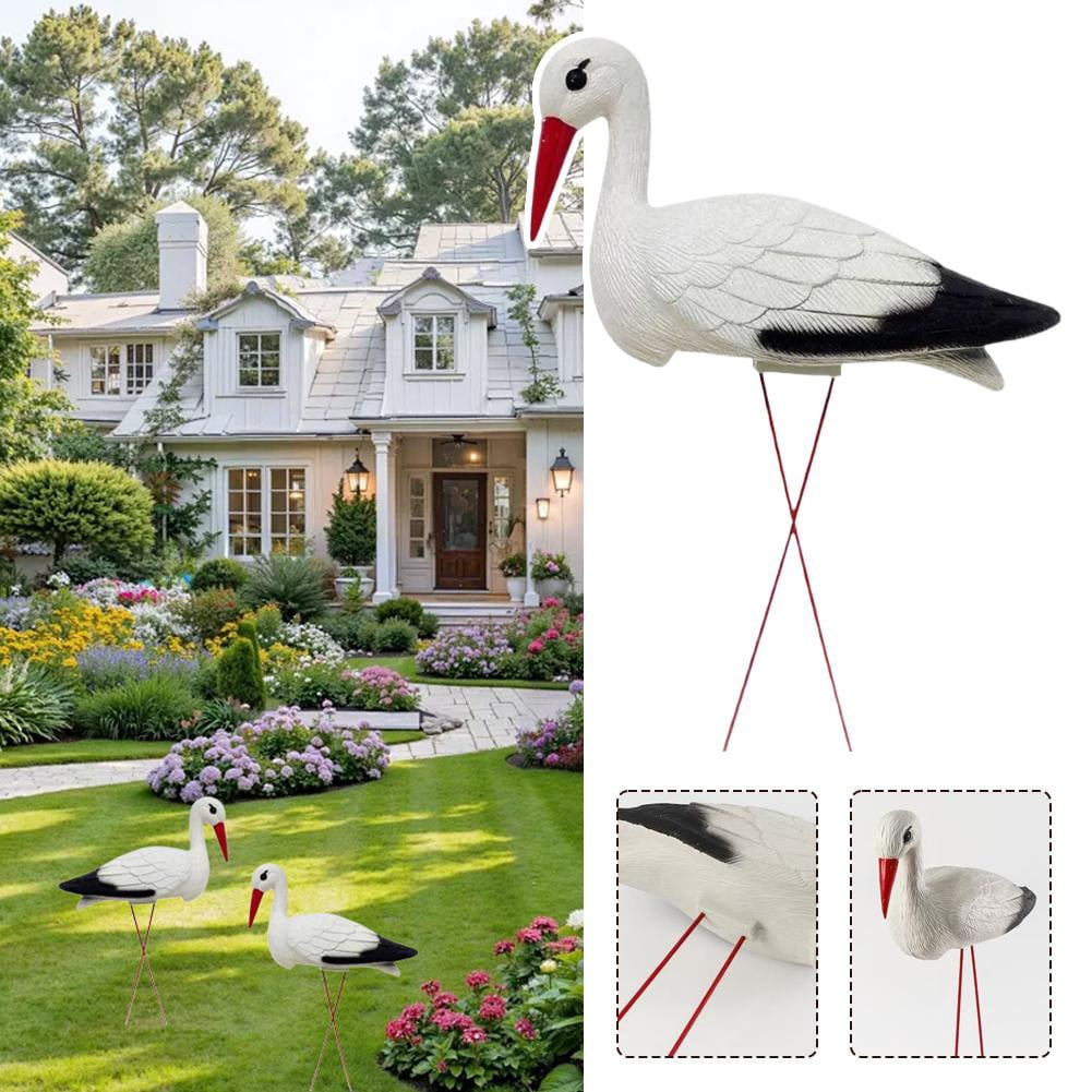 White Stork Garden Sculpture, PE Outdoor Decoration Bird Figurine with Stable Stand, Realistic 3D Design for Lawn, Garden & Pond, Weather-Resistant Ornament