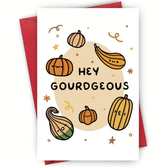 Hey Gourgeous Pumpkin Greeting Card – Fun and Whimsical Design for Fall Celebrations – Includes Envelope, Blank Inside – Perfect for Any Occasion