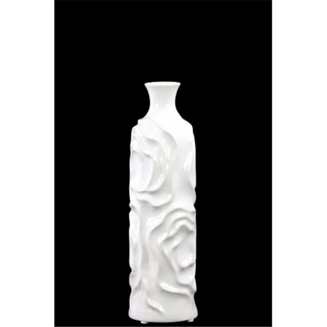 Urban Trends Collection 24454 Ceramic Round Cylindrical Vase With Neck & Wrinkled Sides, Medium - White
